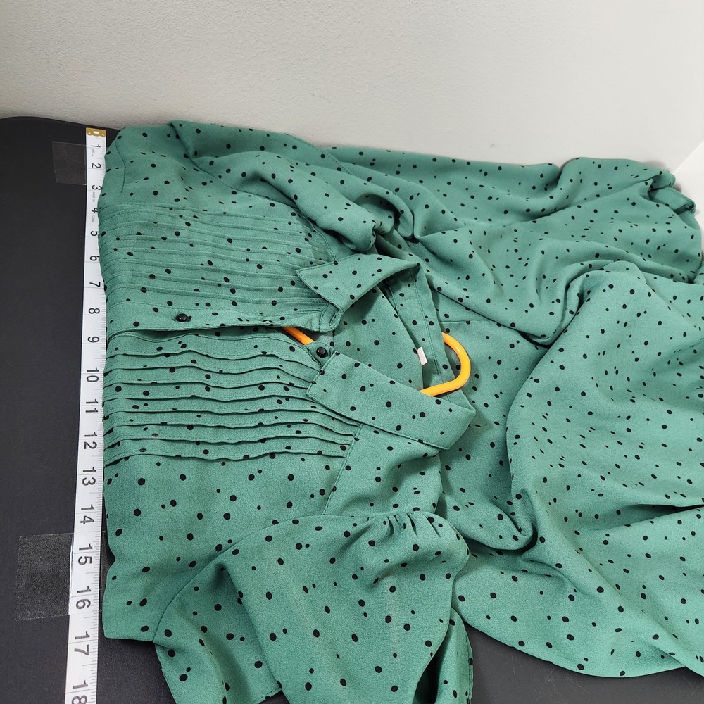 Nanette Lepore Green Polka Dot Pleated Button Front Midi Dress Womens Size 2 - Picture 7 of 9